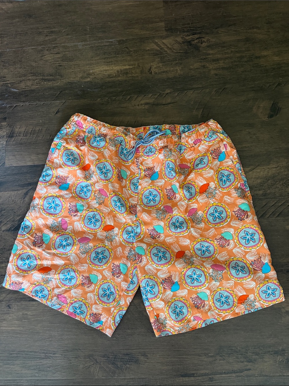 Peter Millar Orange & Blue Tropical Print Swim Trunks